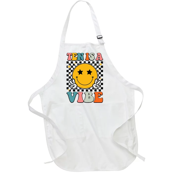 Ten Is A Vibe 10th Birthday Groovy 10 Years Old Full-Length Apron With Pocket