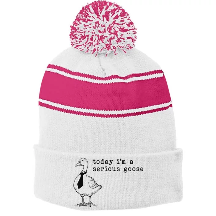 Today IM A Serious Goose Funny Humor Design Stripe Pom Pom Beanie