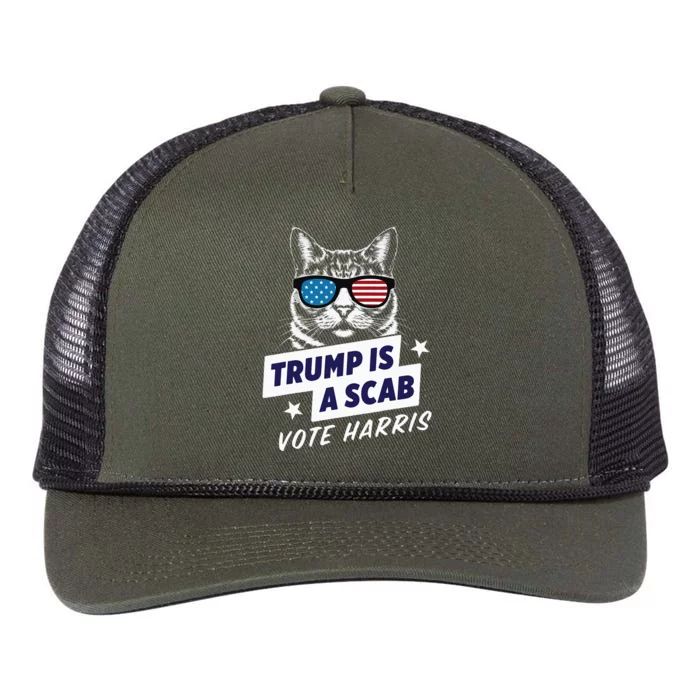 Trump Is A Scab Vote Harris 2024 Retro Rope Trucker Hat Cap