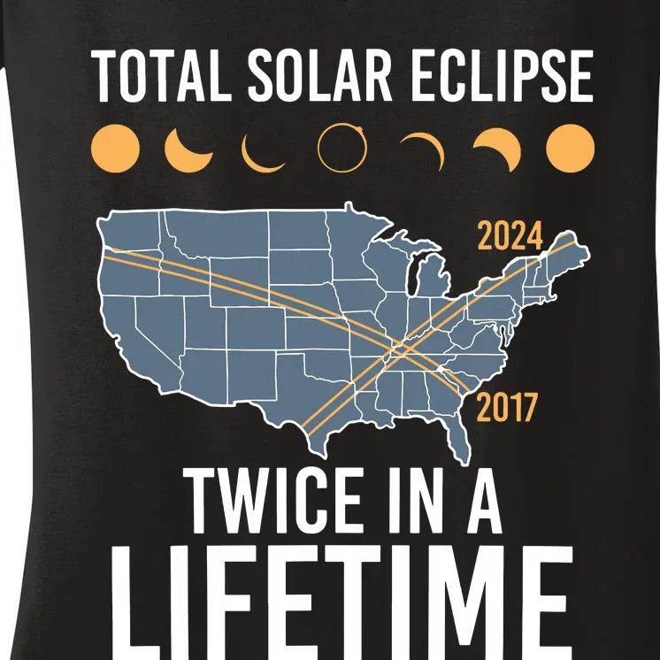 Twice In A Lifetime Solar Eclipse 2024 Total Eclipse Women's V-Neck T-Shirt