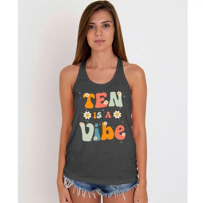 Ten Is A Vibe 10th Birthday Party 10 Ten Year Old Decor Women's Knotted Racerback Tank