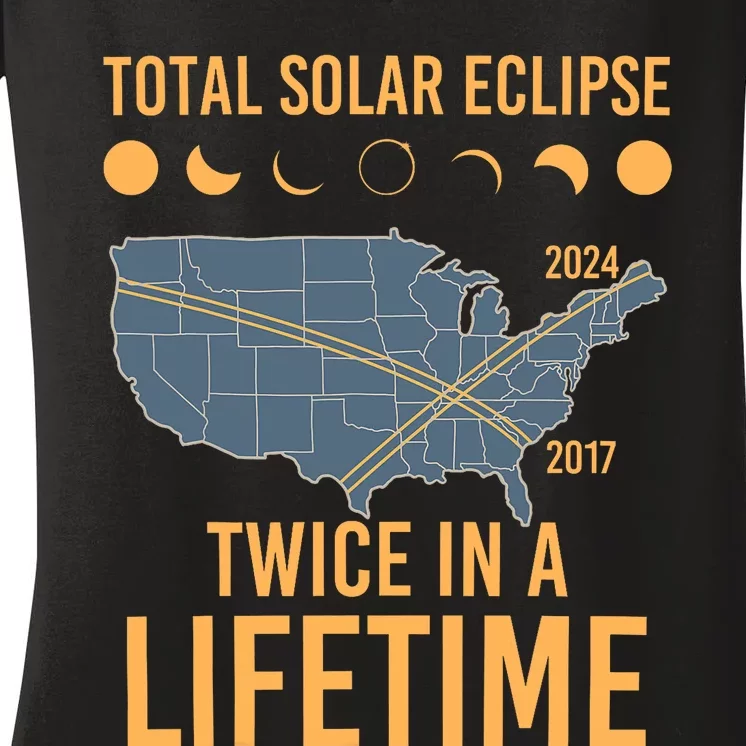 Twice In A Lifetime Solar Eclipse 2024 Total Eclipse Women's V-Neck T-Shirt