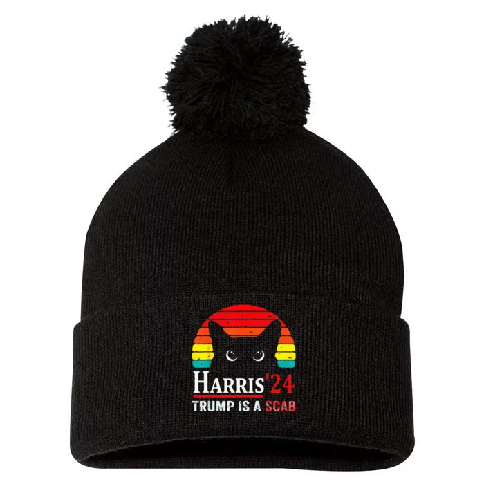 Trump Is A Scab Vote Harris Valz Cat Lady Pom Pom 12in Knit Beanie