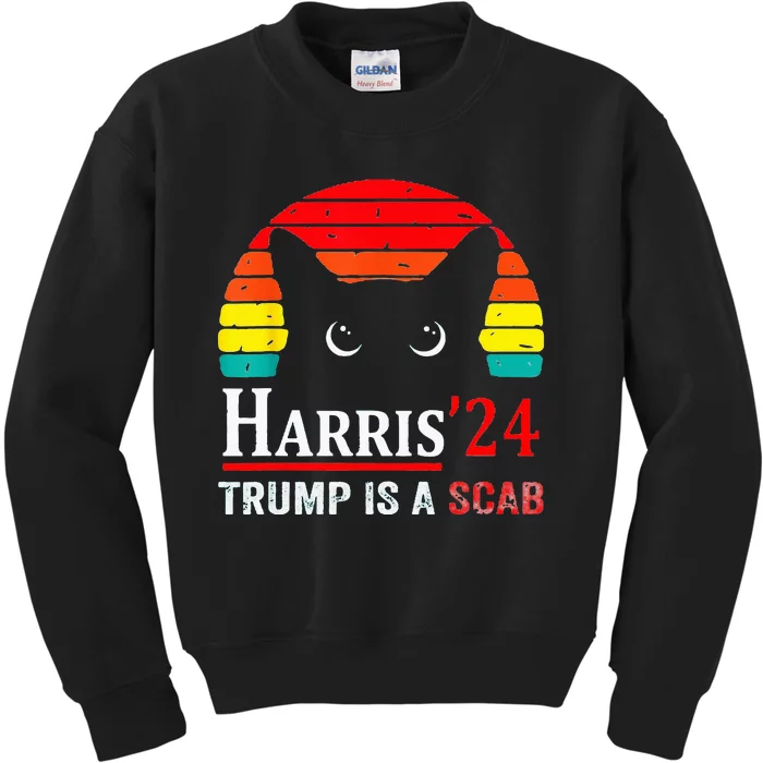 Trump Is A Scab Vote Harris Valz Cat Lady Kids Sweatshirt