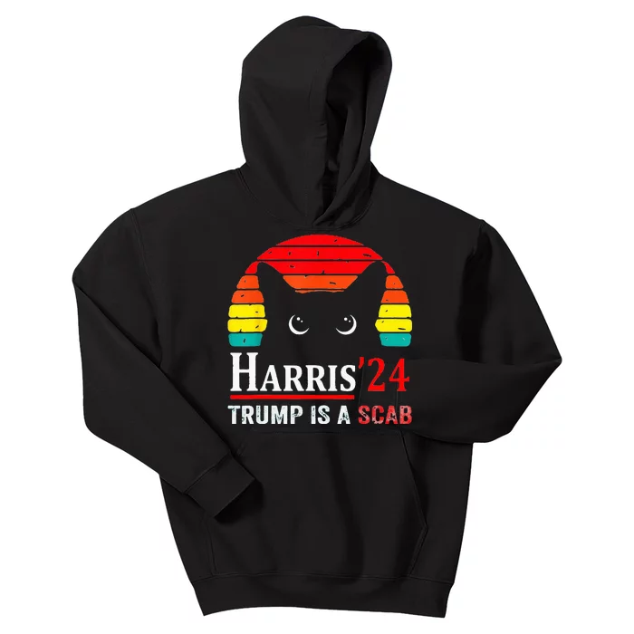 Trump Is A Scab Vote Harris Valz Cat Lady Kids Hoodie