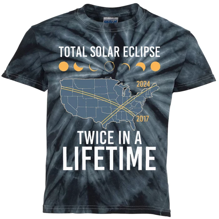 Twice In A Lifetime Solar Eclipse 2024 Total Eclipse Kids Tie-Dye T-Shirt