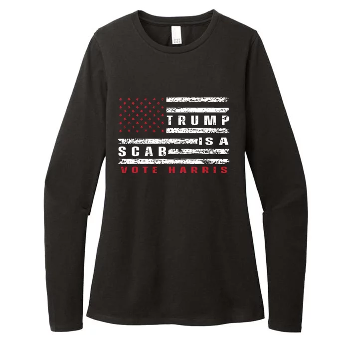 Trump Is A Scab Vote Harris Walz 2024 Kamala American Flag Womens CVC Long Sleeve Shirt