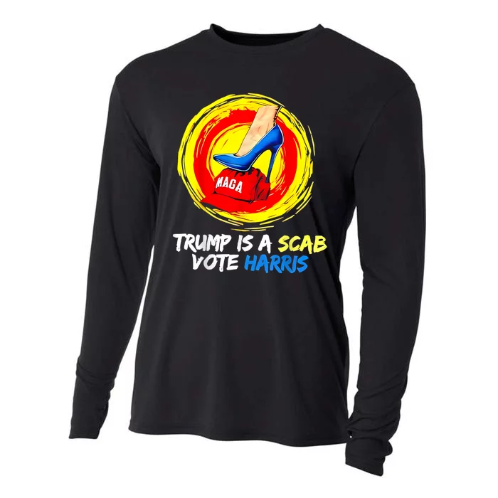 Trump Is A Scab Vote Harris Heels Stepping On Maga Hat Cooling Performance Long Sleeve Crew