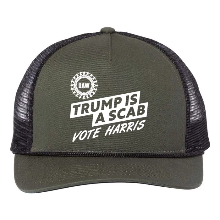 Trump Is A Scab Uaw Vote Kamala Harris 2024 Election Retro Rope Trucker Hat Cap