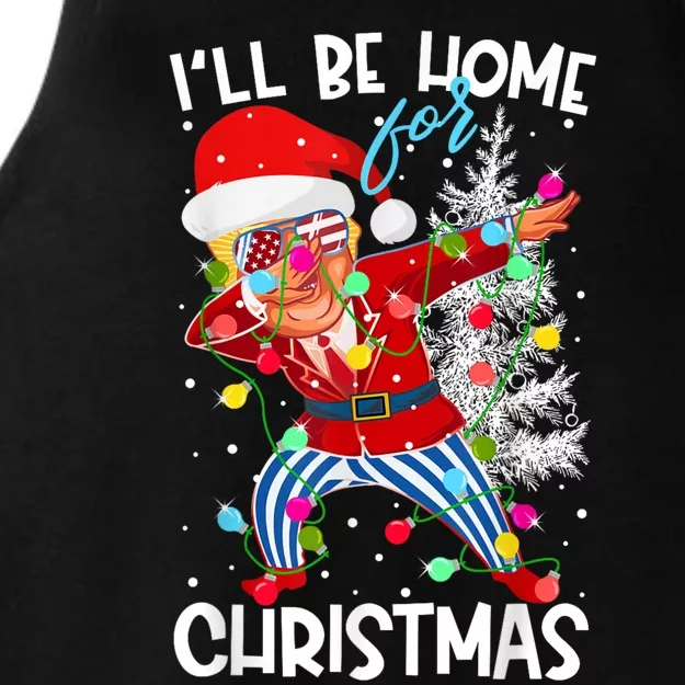 Trump ILl Be Home For Christmas Funny Trump Christmas Santa Hat Ladies Tri-Blend Wicking Tank