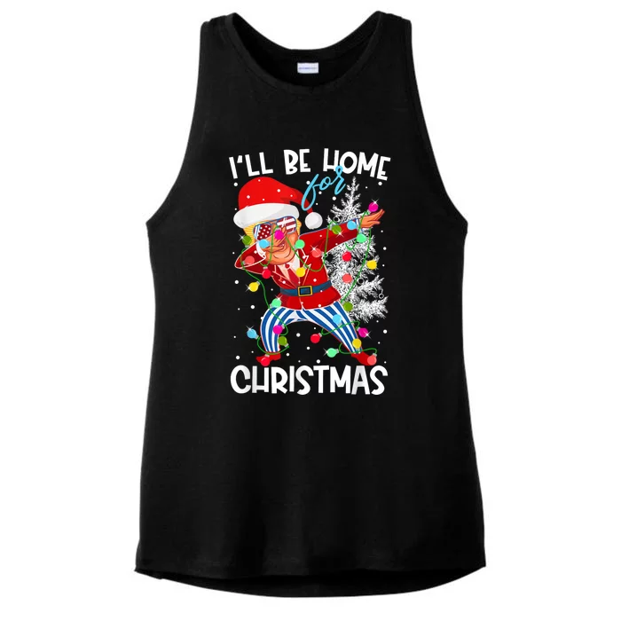 Trump ILl Be Home For Christmas Funny Trump Christmas Santa Hat Ladies Tri-Blend Wicking Tank