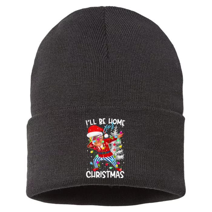 Trump ILl Be Home For Christmas Funny Trump Christmas Santa Hat Sustainable Knit Beanie