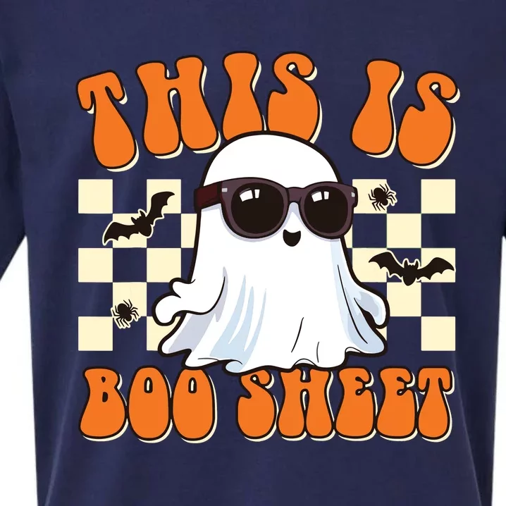 This Is Boo Sheet Ghost Groovy Halloween Sueded Cloud Jersey T-Shirt