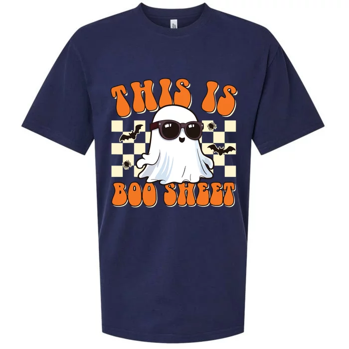 This Is Boo Sheet Ghost Groovy Halloween Sueded Cloud Jersey T-Shirt