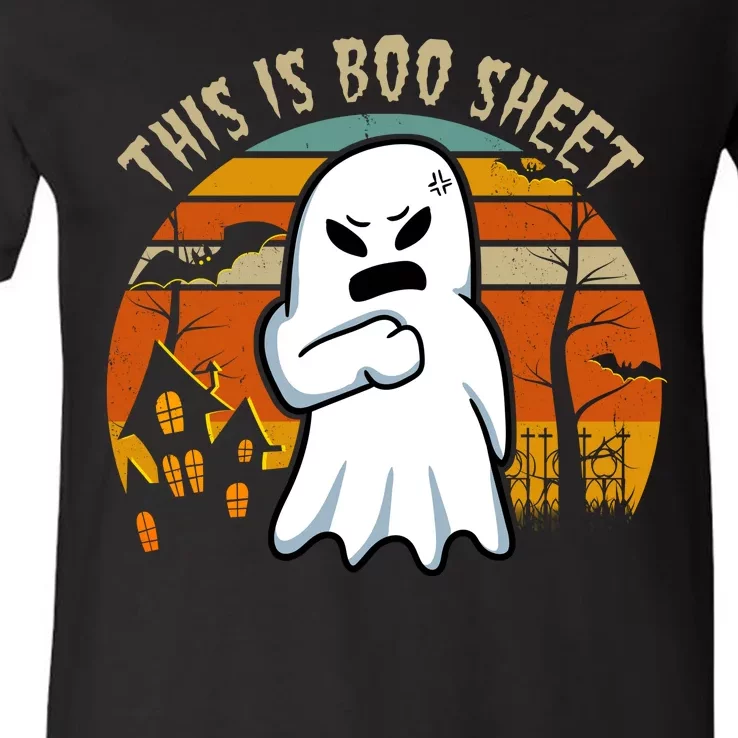 This Is Boo Sheet Ghost Spooky Sunset Funny V-Neck T-Shirt