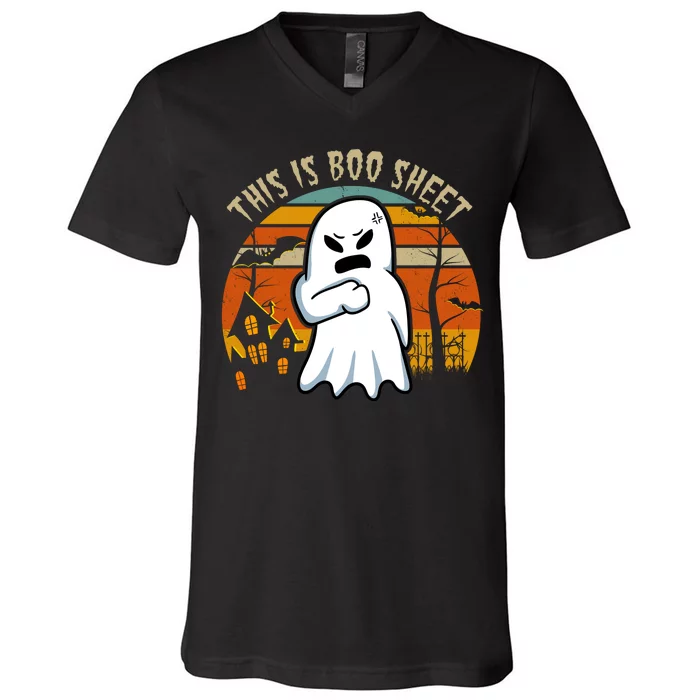 This Is Boo Sheet Ghost Spooky Sunset Funny V-Neck T-Shirt