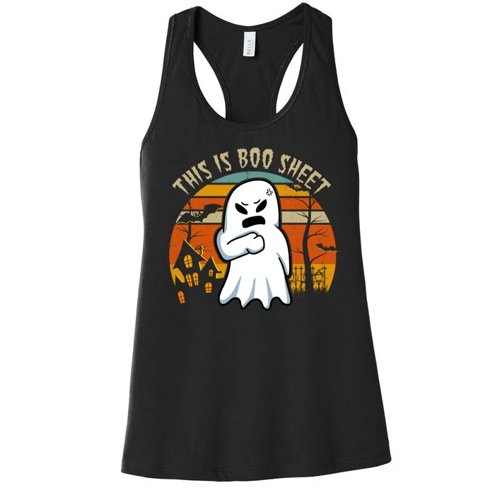 This Is Boo Sheet Ghost Spooky Sunset Funny Women's Racerback Tank