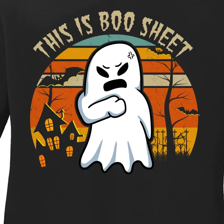 This Is Boo Sheet Ghost Spooky Sunset Funny Ladies Long Sleeve Shirt