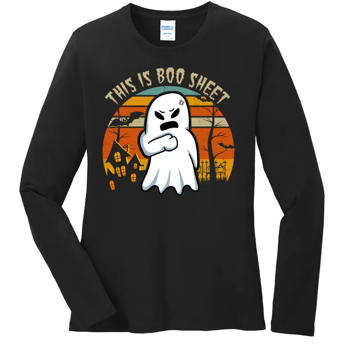 This Is Boo Sheet Ghost Spooky Sunset Funny Ladies Long Sleeve Shirt