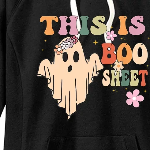 This Is Boo Sheet Ghost Groovy Floral Halloween Costume Gift Women's Fleece Hoodie