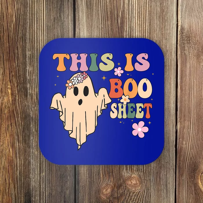 This Is Boo Sheet Ghost Groovy Floral Halloween Costume Gift Coaster