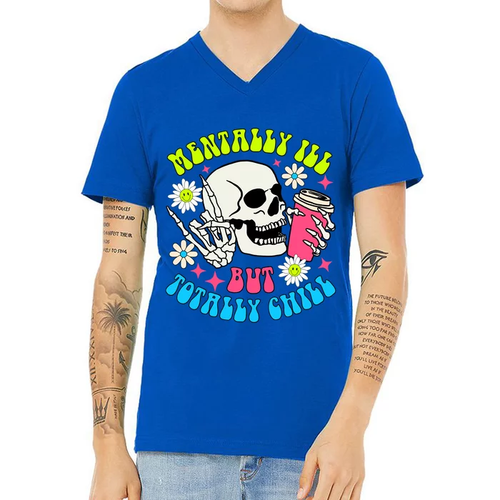 Tally I’Ll But Totally Chill Funny Halloween Skull Coffee Great Gift V-Neck T-Shirt