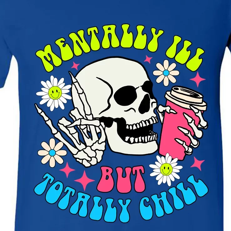 Tally I’Ll But Totally Chill Funny Halloween Skull Coffee Great Gift V-Neck T-Shirt