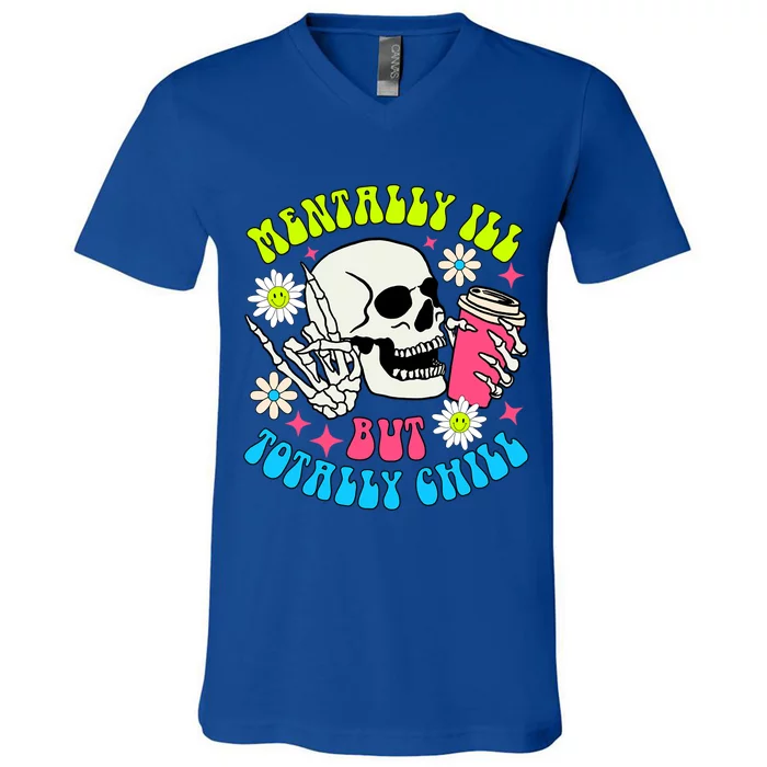 Tally I’Ll But Totally Chill Funny Halloween Skull Coffee Great Gift V-Neck T-Shirt