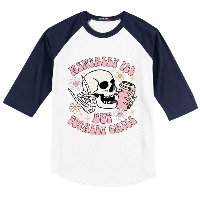 Tally I’Ll But Totally Chill Funny Halloween Skull Coffee Gift Baseball Sleeve Shirt