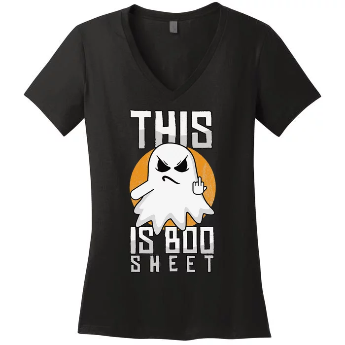 This Is Boo Sheet Trick Or Treat Funny Halloween Women's V-Neck T-Shirt