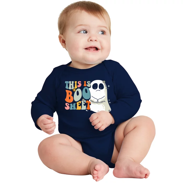 This Is BooSheet Halloween Ghost Costume Retro Groovy Gift Baby Long Sleeve Bodysuit