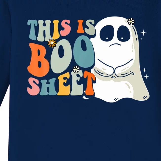 This Is BooSheet Halloween Ghost Costume Retro Groovy Gift Baby Long Sleeve Bodysuit