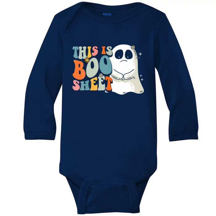 This Is BooSheet Halloween Ghost Costume Retro Groovy Gift Baby Long Sleeve Bodysuit