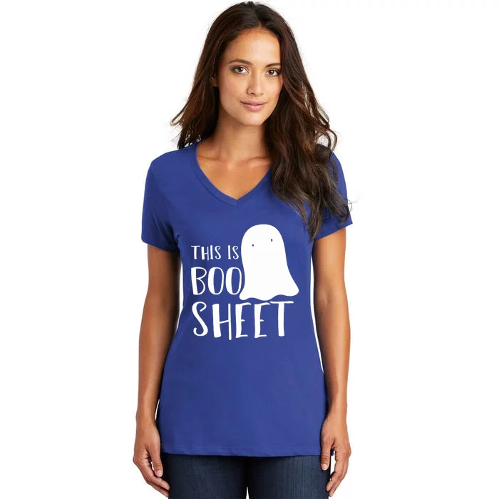 This Is Boo Sheet Ghost Retro Halloween Costume Women's V-Neck T-Shirt