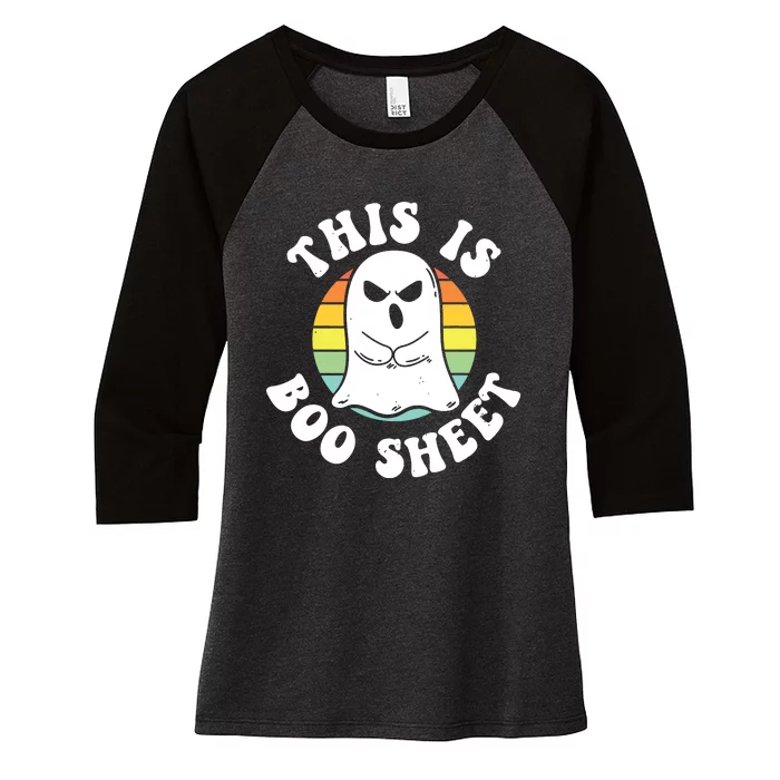 This Is Boo Sheet Ghost Retro Halloween Costume Women's Tri-Blend 3/4-Sleeve Raglan Shirt