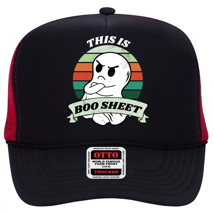 This Is Boo Sheet Cartoon Ghost Funny Halloween High Crown Mesh Trucker Hat