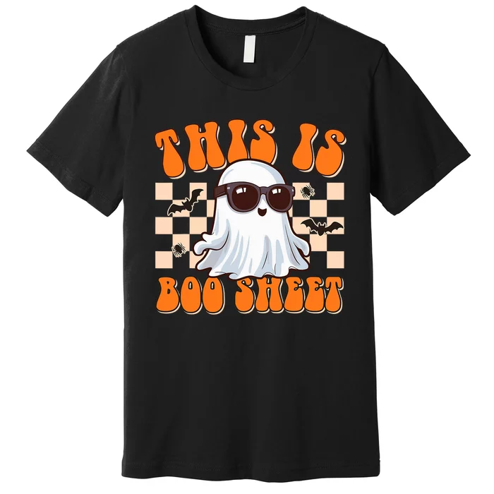 This Is Boo Sheet Ghost Groovy Halloween Costume Premium T-Shirt