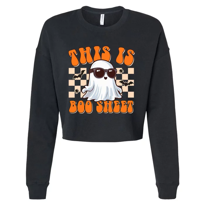 This Is Boo Sheet Ghost Groovy Halloween Costume Cropped Pullover Crew