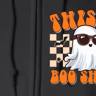 This Is Boo Sheet Ghost Groovy Halloween Costume Full Zip Hoodie