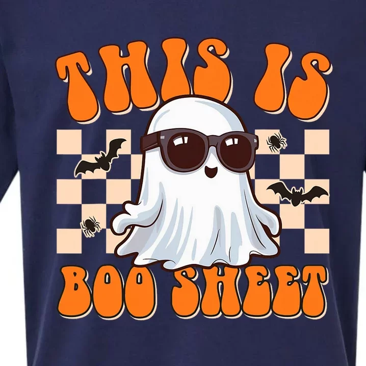 This Is Boo Sheet Ghost Groovy Halloween Costume Sueded Cloud Jersey T-Shirt