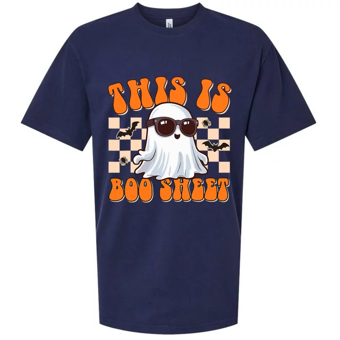 This Is Boo Sheet Ghost Groovy Halloween Costume Sueded Cloud Jersey T-Shirt