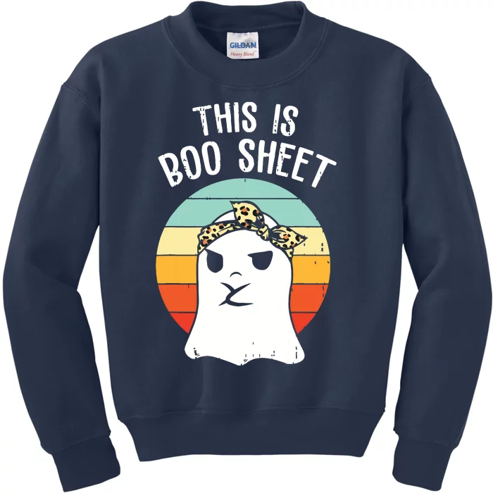 This Is Boo Sheet Ghost Retro Ghost Halloween Leopard Kids Sweatshirt