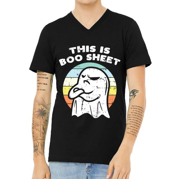 This Is Boo Sheet Ghost Retro Halloween Costume V-Neck T-Shirt