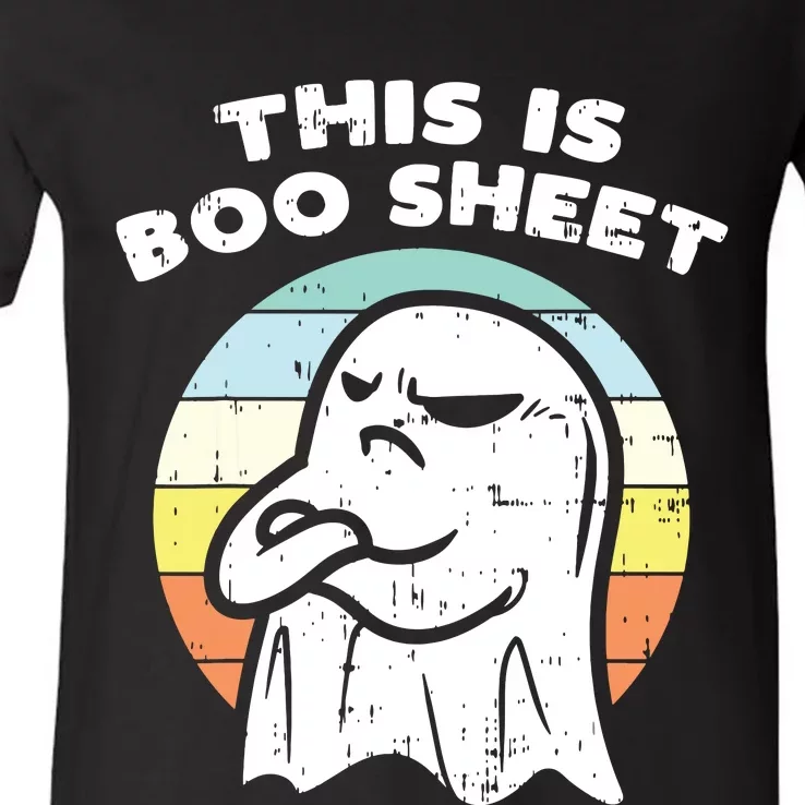 This Is Boo Sheet Ghost Retro Halloween Costume V-Neck T-Shirt