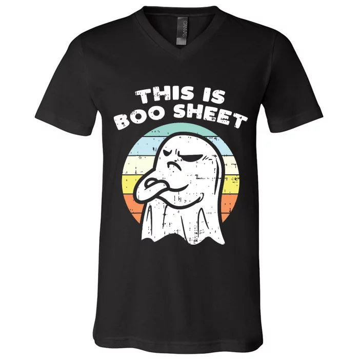 This Is Boo Sheet Ghost Retro Halloween Costume V-Neck T-Shirt