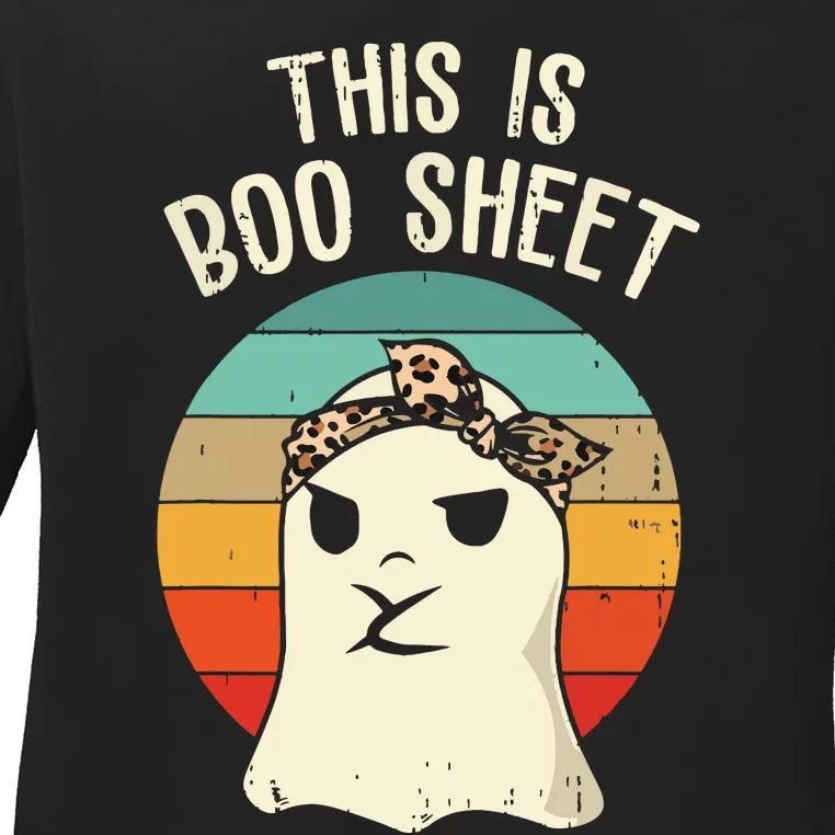 This Is Boo Sheet Ghost Retro Ghost Halloween Leopard Women Ladies Long Sleeve Shirt