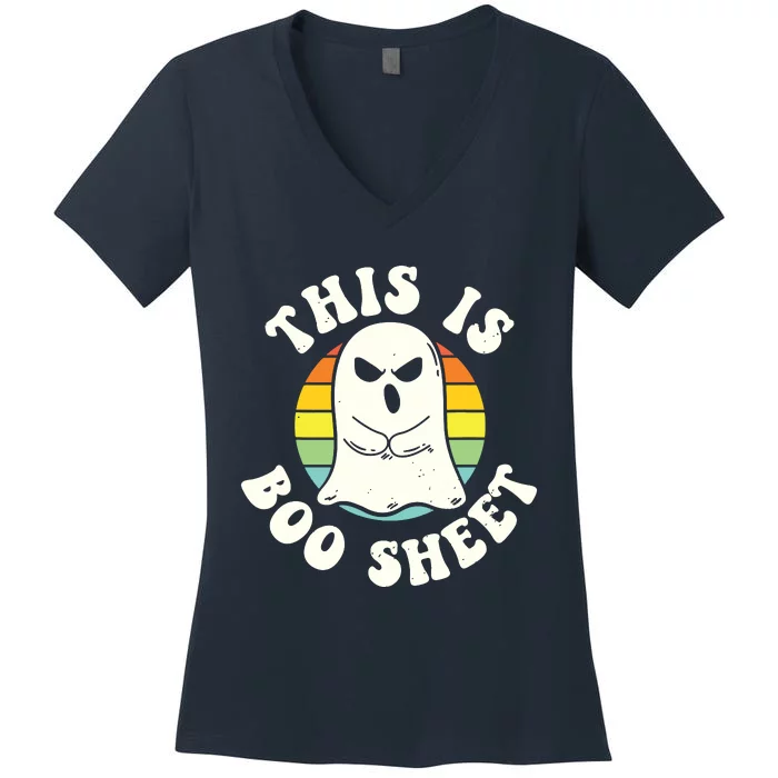 This Is Boo Sheet Ghost Retro Halloween Costume Women's V-Neck T-Shirt