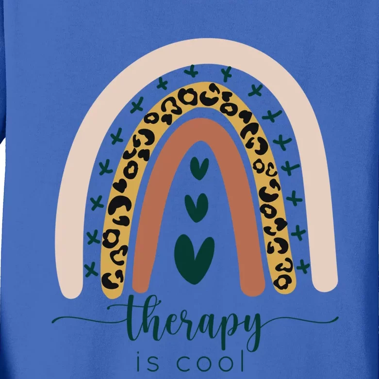 Therapy Is Cool Tal Health Awareness Rainbow Leopard Cute Meaningful Gift Kids Long Sleeve Shirt