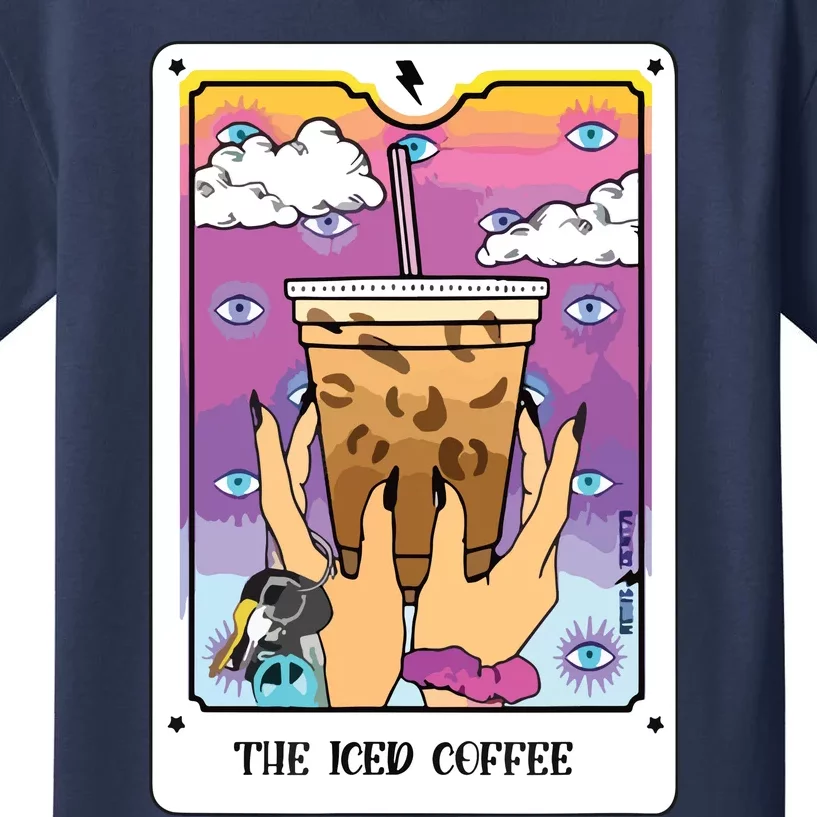 The Iced Coffee Tarot Card Funny Iced Coffee Lover Witchy Kids T-Shirt