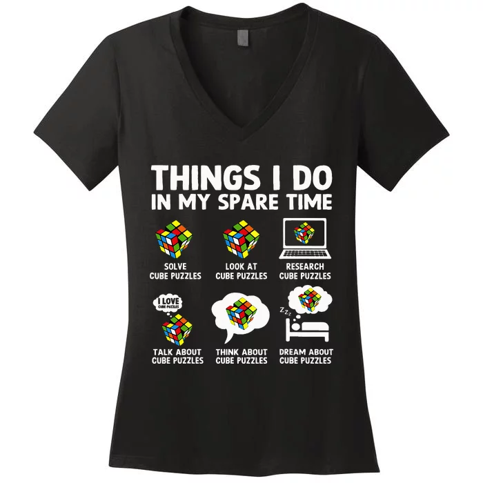 Things I Do In My Spare Time Cube Puzzle Speed Cubing Women's V-Neck T-Shirt